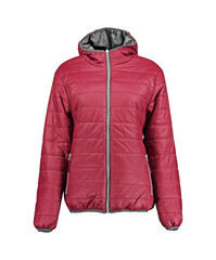 Wall Mural - Red warm quilted jacket. Bomber jacket on a white background. Isolated image on a white background.