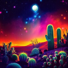 Wall Mural - Psychedelic Desert landscape at night