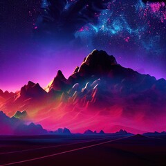 Wall Mural - Psychedelic Desert landscape at night