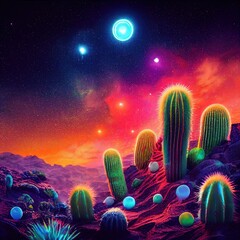 Wall Mural - Psychedelic Desert landscape at night