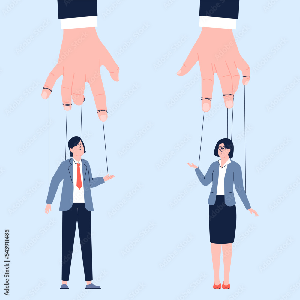 Businesspeople puppets. Manipulating in business and finance, big boss ...