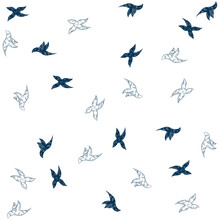 Pattern Of Seagulls, With Two Colors And Cool Background, Fashion Style Design.