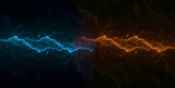 Fototapeta Góry - Hot orange and cold blue electrical lightning background