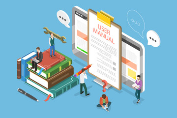 3D Isometric Flat Vector Conceptual Illustration of User Manual Book, Operating Instructions