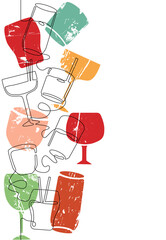 Wall Mural - Vertrical seamless pattern with different glasses. Background with cocktail drinks. Vector illustration.