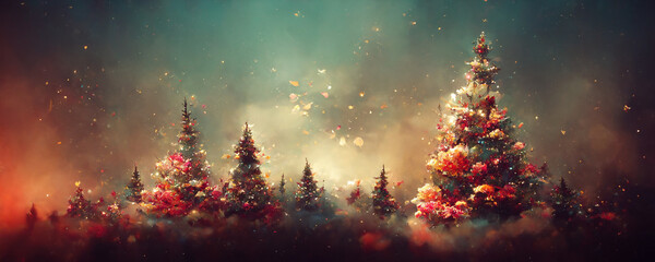 Wall Mural - abstract fantasy festive christmas tree background header wallpaper background 3d illustration.