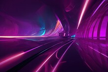 Abstract Fluorescent Light Curves On Dark Background. Glowing Purple Lines Digital Illustration