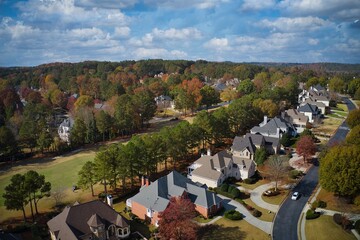 Wall Mural - Aerial view of an upscale Sub division in suburbs of Atlanta shot during fall of 2022