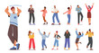 © Anna Syvak - Set of People Feeling Positive Emotions, Giving Highfive, Show Ok Gesture, Jumping with Raised Arms and Showing Thumb Up