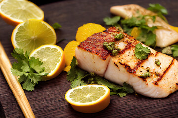 Wall Mural - halibut with lemon