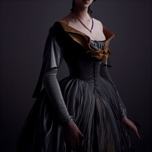 Black Victorian Dress On Dark Background