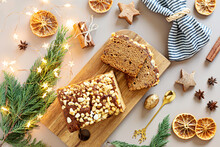Traditional French Spice Gingerbread Cake With Honey, Ginger, Cinnamon, Nutmeg And Annis. Christmas Dessert, Festive Sweet Food For Winter Holidays Celebration