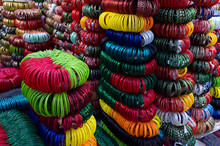 Colorful Rajasthani Bangles Being Sold At Famous Sardar Market And Ghanta Ghar Clock Tower In Jodhpur, Rajasthan, India.