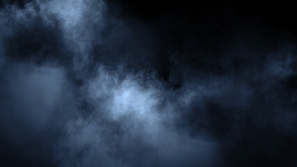 Overlays fog isolated on black background. Paranormal blue mystic smoke, clouds for movie scenes.