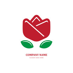 Wall Mural - Red rose logo vector illustration, emblem design on white background.