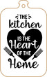 Kitchen apron poster design with cutting board text hand written lettering. Kitchen wall decoration, sign, quote. Cooking kitchen quote saying vector. The kitchen is the heart of the home