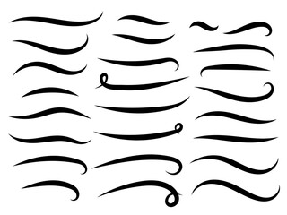 Wall Mural - Swish doodle underline set. Hand drawn swoosh elements, calligraphy swirl or sport swoop text tails. Swash decorative strokes on white background, vector illustration