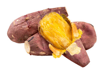 Baked sweet potato isolated on white background, Roasted Sweet Potato on white background PNG File.