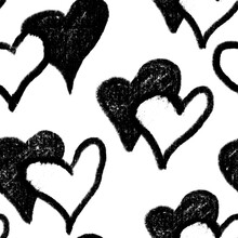 Hand Drawn Seamless Pattern St Valentines Day Black White Hearts. Love Romantic Sweetheart Fall In Love Fabric Print, Monochrome Minimalist Background, For Invitations Cards Wrapping Paper Design.