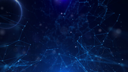 Leinwandbilder - Abstract technology of low poly triangle shape with dots and lines network dynamic on blue cyber space illustration background.