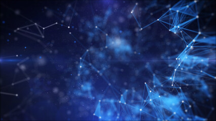 Leinwandbilder - Blue low poly, digital plexus mesh futuristic technology structure for infographic work illustration background.