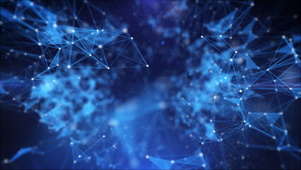 Leinwandbilder - Blue low poly, digital plexus mesh futuristic technology structure for infographic work illustration background.