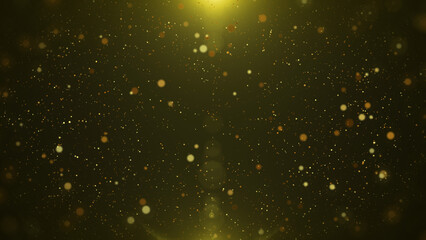 Aufkleber - Gold particle, bokeh flying through illustration background. Abstract glittering golden dust movement in space.