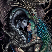 Woman Kissing Dragon Man