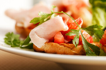 Canvas Print - Bruschetta with tomato and ham