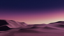 Undulating Sand Dunes Form A Surreal Desert Landscape. Sunrise Background With Pink Gradient Sky.