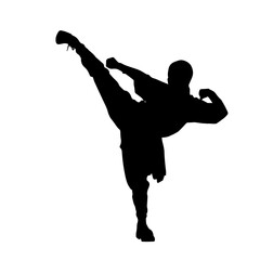 The boy shows the art of wushu kung fu silhouette. Graphic Resources Vector Illustration Clipart