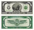 Vector obverse and reverse of a 1 000 000 dollars banknote with wings. Game US paper money with a wild buffalo. Green and gray guilloche frame. One million