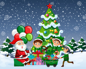 Poster - Christmas night with Santa Claus and elves