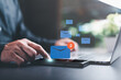 © chaylek - Businessman receives message notification from e-mail, network mail technology and digital marketing concepts Business correspondence and modern newsletters Electronic traffic and interactions