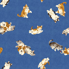 Wall Mural - Seamless pattern of cute cats drawn by hand,