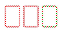Christmas Candy Cane Square Frame With Red,green And White Striped. Xmas Border With Striped Candy Lollipop Pattern. Christmas And New Year Template. Vector Illustration Isolated On White Background.
