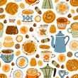 Its fika time, tasty desserts pattern illustration