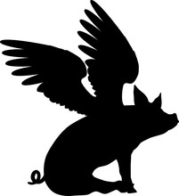 A Flying Pig With Wings In Silhouette From The Saying Pigs Might Fly