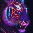 Tiger Animal Patronus Glowing Spirit Animal Apparition in Glowing UV Blue Purple on a Black Background | Created Using Midjourney and Photoshop
