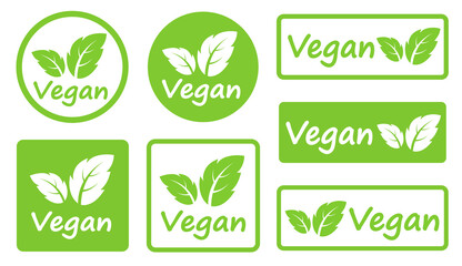 Wall Mural - set of green vegan signs with leaves