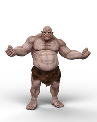 Poster - 3D rendering of a giant ogre fantasy creature standing and waving fists isolated on a transparent background.