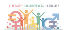 Inclusiveness, Diversity, Equality Concept With Abstract Diversity People Gender Symbol And Equal Sign Vector Design