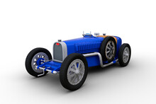 3D Illustration Of A Vintage Blue Racing Car Isolated On Transparent Background.