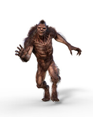 Wall Mural - 3D illustration of a werewolf or lycanthrope isolated on white.