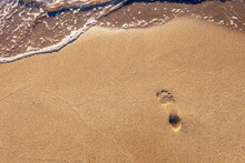 Single Footprint On Beach Sand