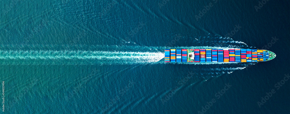 Cargo container Ship, cargo maritime ship with contrail in the ocean ...