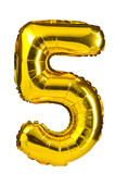 Fototapeta Londyn - Helium golden balloon number five, 5. Isolated on white.