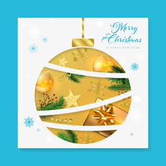 Wall Mural - Abstract christmas ball in paper cut style with christmas elements