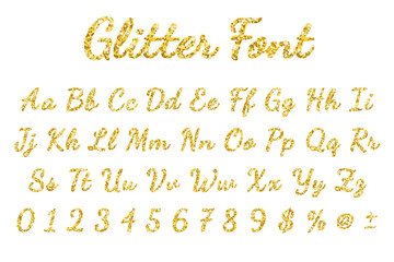 Wall Mural - Gold sparkling glitter font isolated PNG
