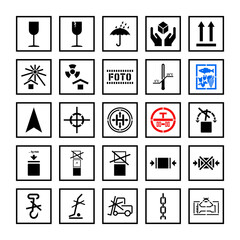 Wall Mural - Cargo handling marking symbols in frame set isolated PNG